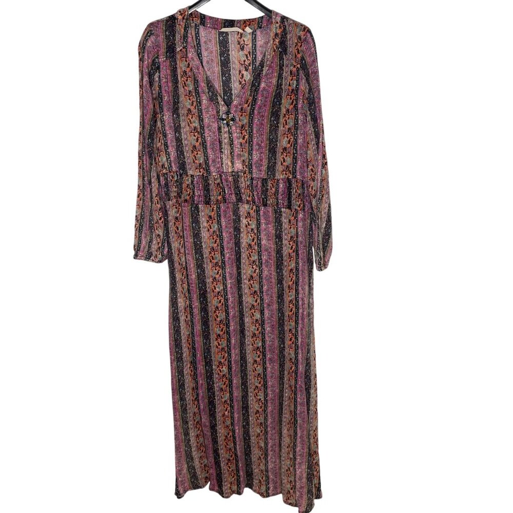 Soft Surroundings Aratta Floral Burnout Maxi Dress Sz MED Jewel Hippie Festival